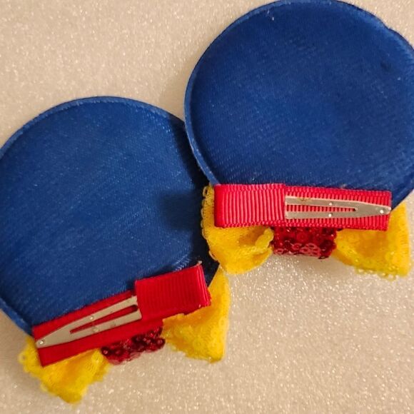 Snow White Minnie Mouse Blue Red Yellow Sequin Pig Tail Hair Clips Dress Up - Picture 2 of 2